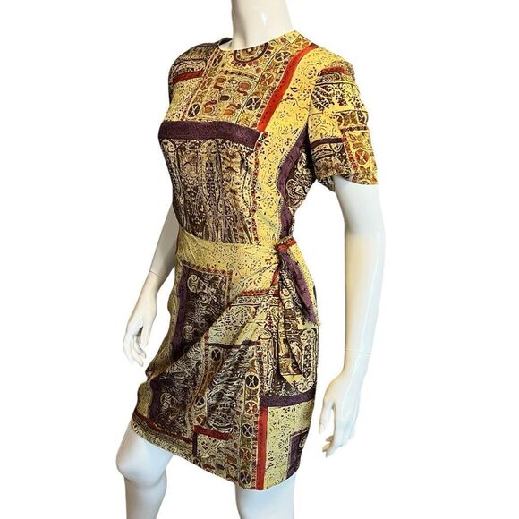 Vintage Elegant Multicolor Patterned 100% Silk Dress - Picture 1 of 6